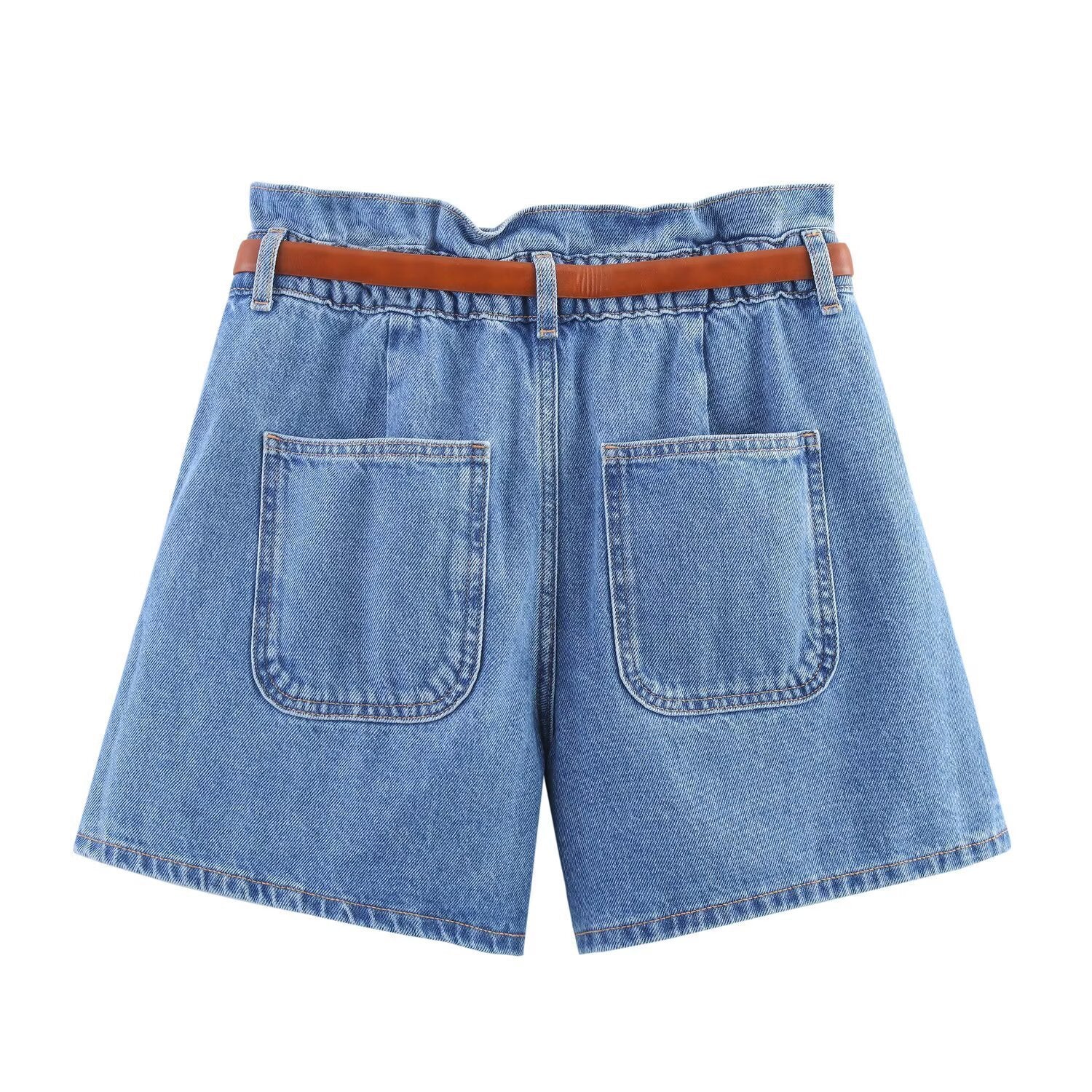 Fashion Casual High Waist Paper Bag Denim Casual Shorts